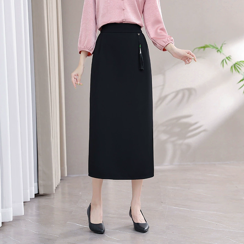 Национальный стиль ретро боковая вилка ягодицы юбка женский 2025 весна лето новый прямой шаг юбка средняя юбка длинная женщина