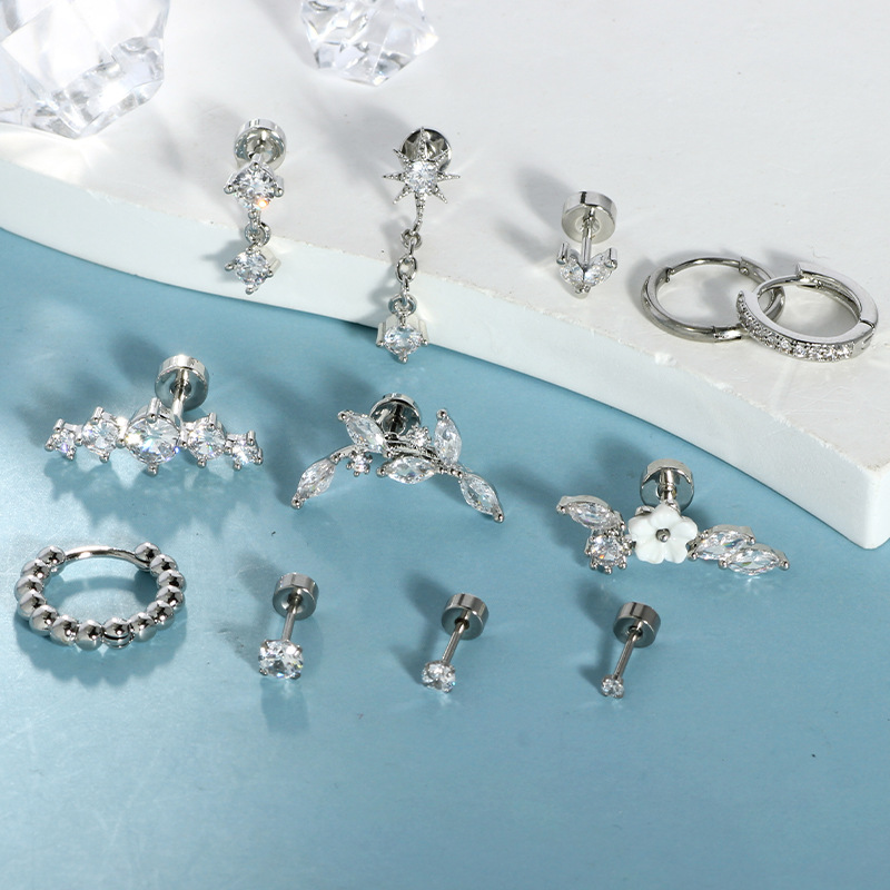12-Piece Gold Stainless Steel Star Diamond CZ Earring Set - Cartilage Studs & Hoops detail image 9