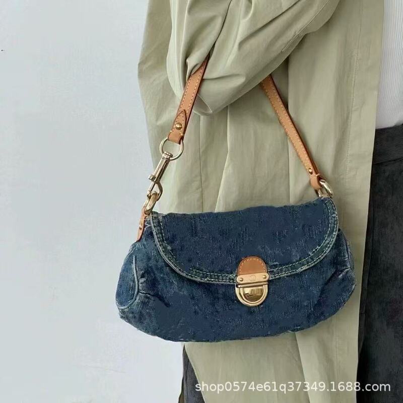 Original High-Quality Vintage Small Ingot Denim Fashion Single-Shoulder Denim Tote New Underarm Bag Versatile for Commuting