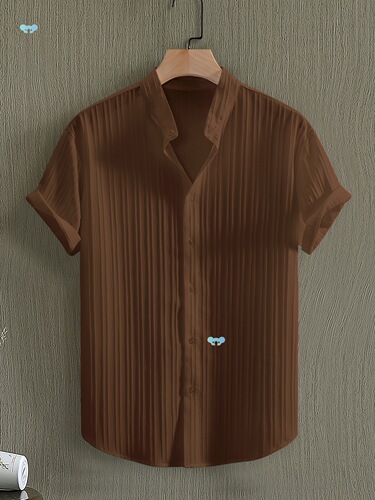 Men's Summer Striped Casual Short Sleeve Stand Collar Cross-border