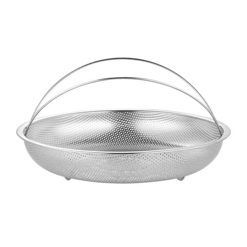 Home stainless steel dense-hole with handle draining basket filter plate vegetable washing basket fruit steaming plate steamer multi-functional