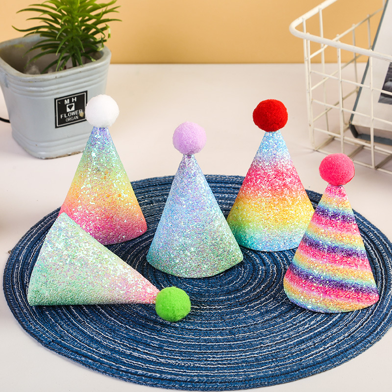 Sombrero de fiesta de cumpleaños para mascotas transfronterizas de Amazon, fiesta de gato y perro, bola de pelo brillante, 10 sombreros de cumpleaños mixtos