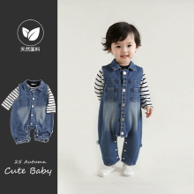 宝宝牛仔背带裤卡通春秋一岁小童男女宝宝儿童洋气婴儿爬服哈衣潮
