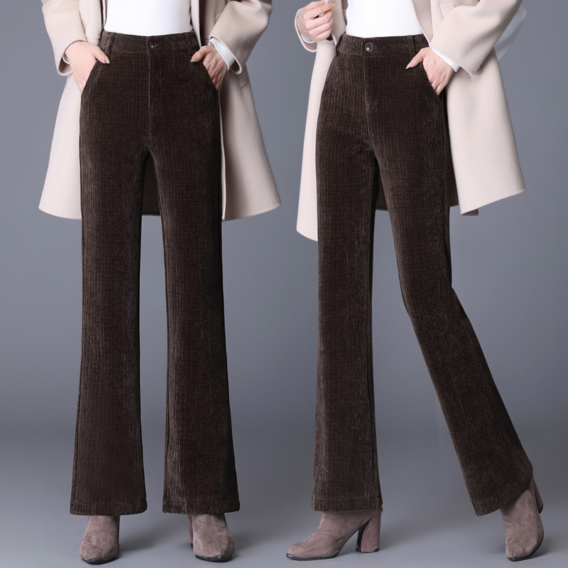 喇叭裤女宽松秋冬休闲裤大码直筒裤微喇长裤高腰显瘦灯芯绒阔腿裤