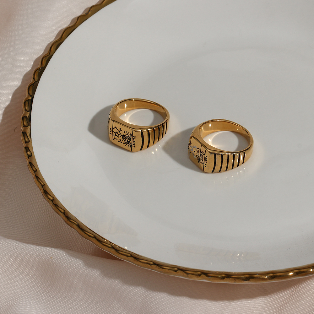 Simple Style Earth Star Moon Stainless Steel Rings Metal Stainless Steel Rings