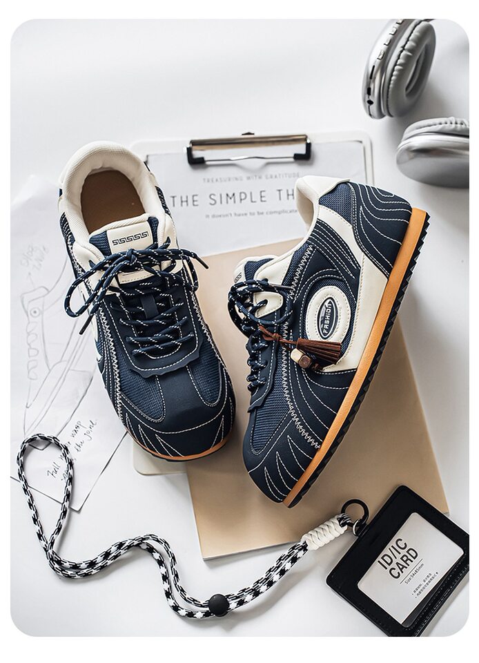 Giày sneaker nam da tổng hợp cổ thấp đế phẳng, kiểu giày tập luyện thể thao — Màu xanh da trời, màu nâu, đen chi tiết 22