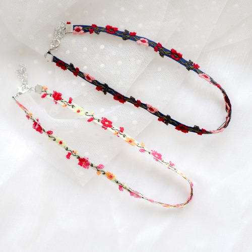 Retro braided choker clavicle chain dogwood embroidered flower choker necklace forest style ethnic style short necklace for women