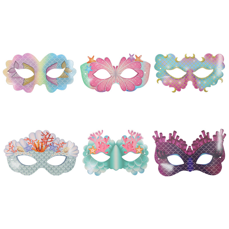 Máscara de tarjeta de sirena transfronteriza DIY se puede colorear para niños fiesta de cumpleaños media cara máscara de ojos al por mayor
