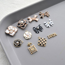 黑白小香风珍珠花朵蝴蝶结合金配件手工DIY发饰头饰发夹发绳材料