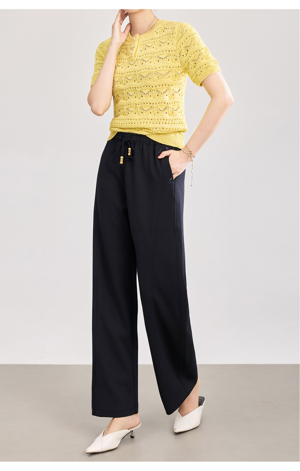 Quần culottes nữ ống rộng cạp thun dây rút vải mềm rủ — màu sắc chi tiết 14