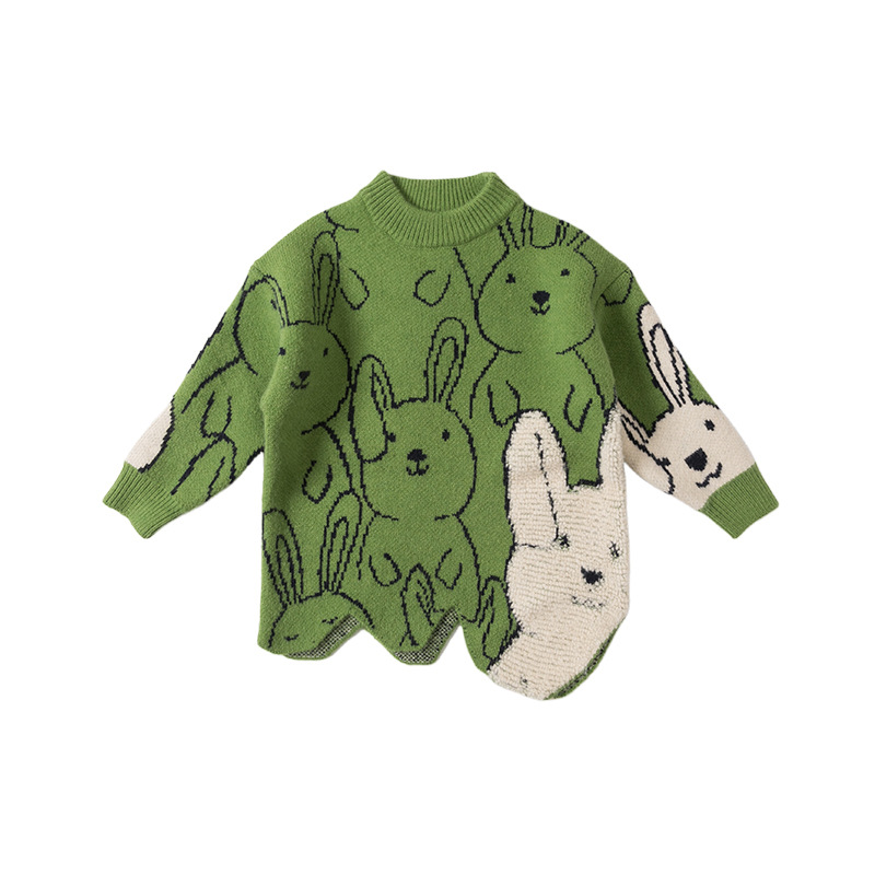 Suéter de punto para niñas con diseño de conejito, abrigado – moda otoño-invierno 2024.