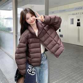 酒红色短款保暖排骨羽绒服女入冬2025新款白鸭绒巨好看不臃肿外套