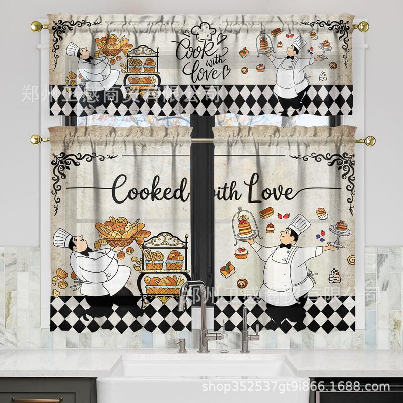 Amazon's new American-style country farm small curtain printed decorative curtain set, coffee curtain, kitchen dustproof curtain Amazon's new American-style country farm small curtain printed decorative curtain set, coffee curtain, kitchen dustproof curtain