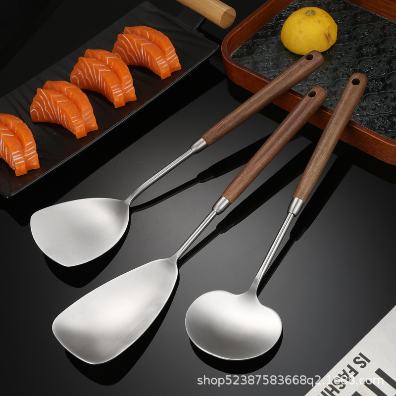 热销家用蘑菇铲 304不锈钢厨房锅铲 套装胡桃木不粘锅锅铲|undefined