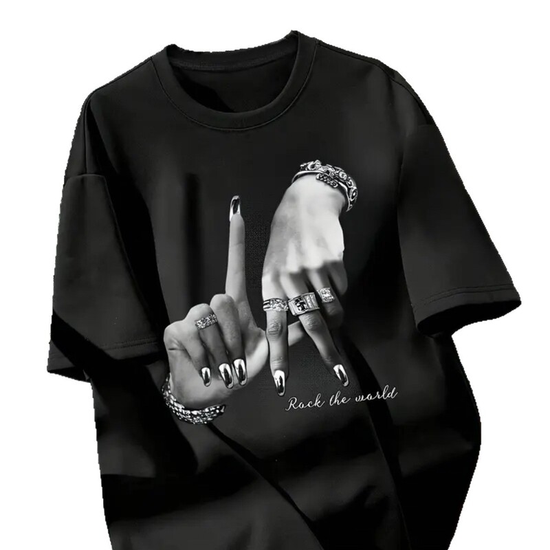 国境を越えた貿易婦人服ヨーロッパとアメリカのダークスタイルラウンドネックオフショルダーTシャツルーズカジュアルクールで個性的な女性用半袖トップス|undefined