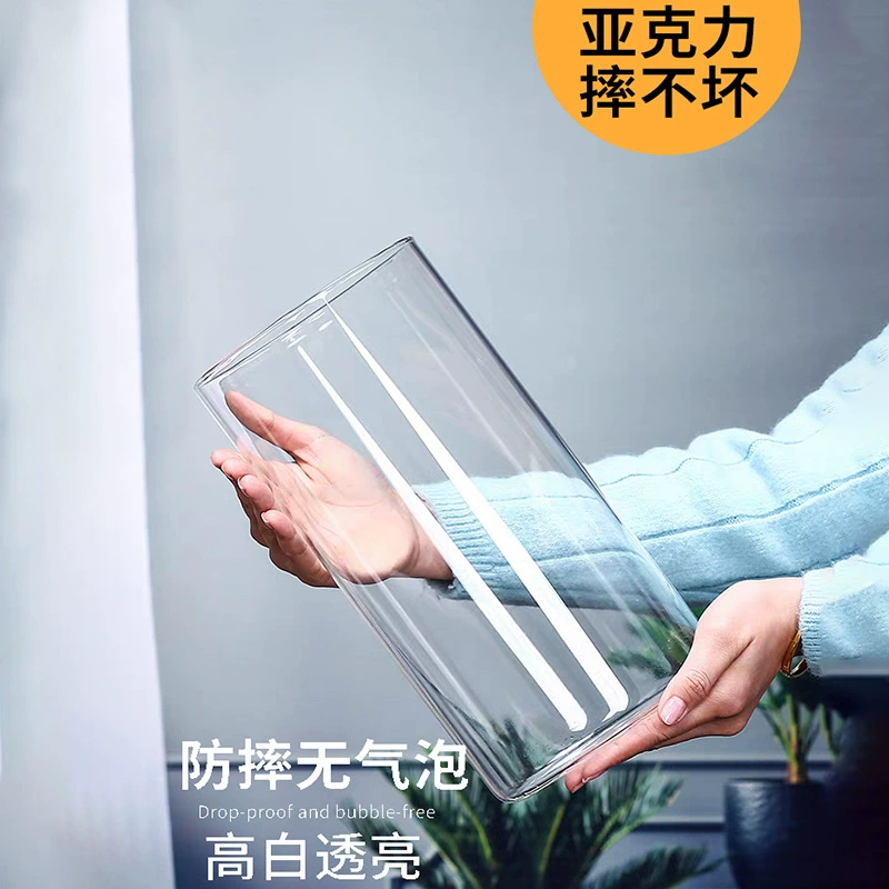 Уплотненный акрил с высокой прозрачной прямой вазой с гидропонной антипадающим цветочным аранжировочным очком