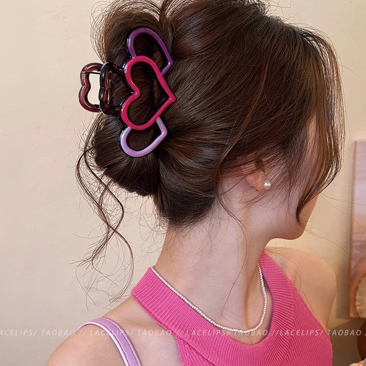 サマーラブ中空コントラストカラーグリッパー女性のハイエンド2025新しいサメクリップ後頭部ヘアクリップヘアアクセサリー|undefined