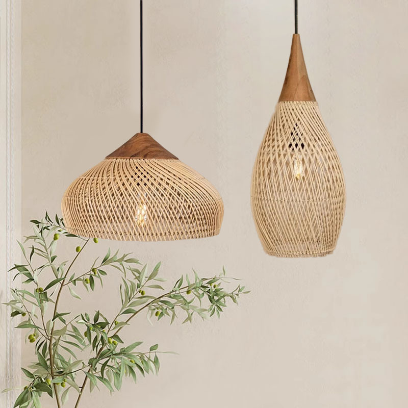 Medieval Wabi-Sabi Style Restaurant Chandelier Japanese Retro B&B Tea Room Zen Living Room Balcony Bedroom Rattan Dining Table Lamp