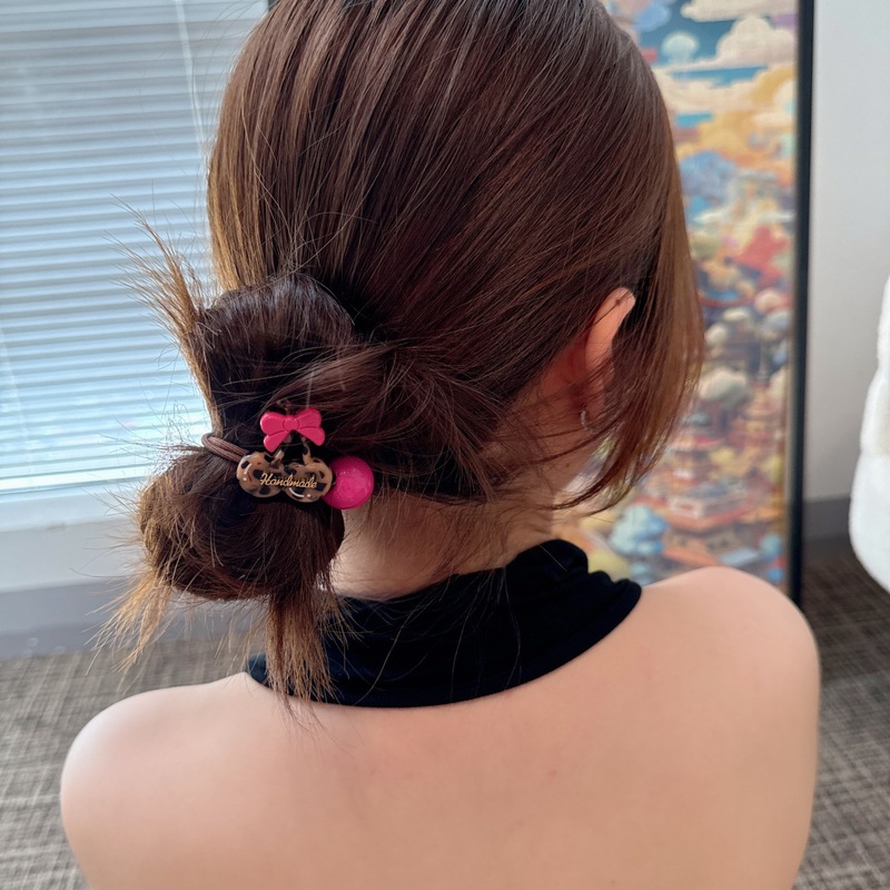 甜酷风醋酸豹纹樱桃蝴蝶结发绳甜美可爱少女扎马尾高弹力皮筋发圈|undefined