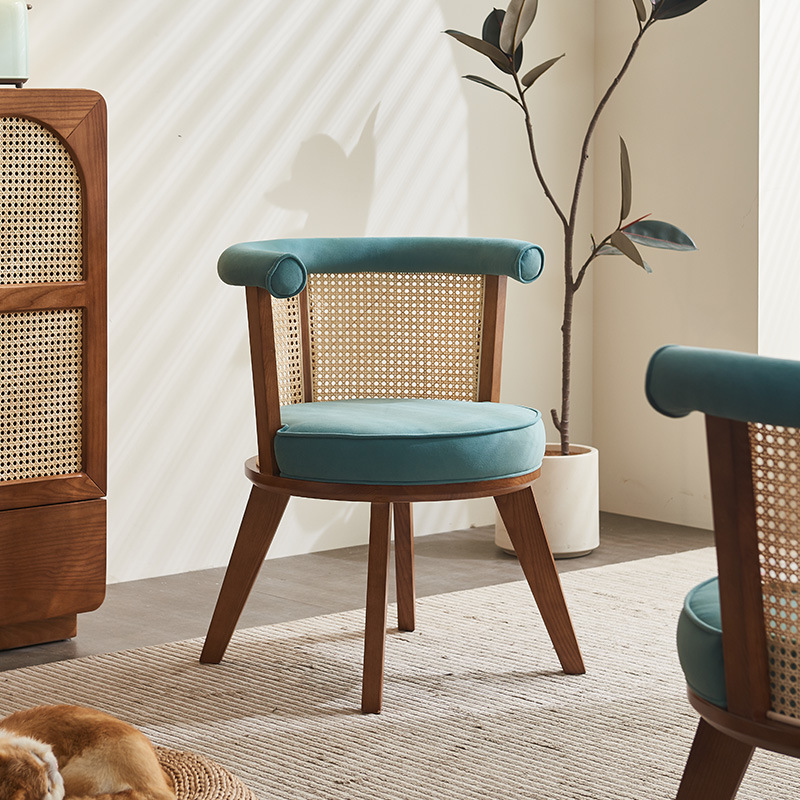 鹿林北欧实木藤编餐椅侘寂风弧形靠背洽谈椅民宿酒店餐厅软包椅子 - Buy from 1688 via JTL Global