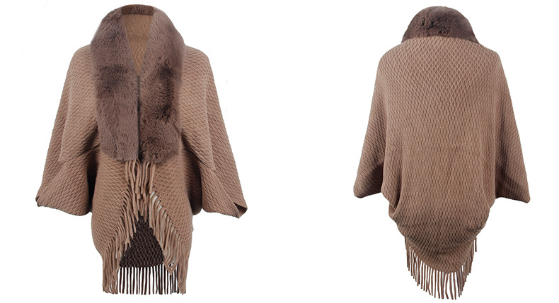Wollkragen gestrickter Quasten-Cape-Mantel für Damen mit modischem Cape_voghion.com