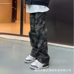 迷彩工装ジーンズ男性式アメリカ式ファッションブランドinsゆるいストレートパンツ冬カジュアルパンツ
