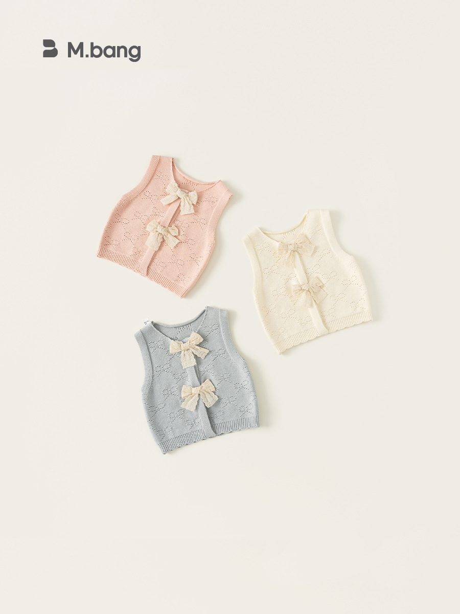 Yoobao ropa infantil de niñas chaleco de punto de arco de color sólido primavera 2025 nuevo suéter infantil simple chaleco