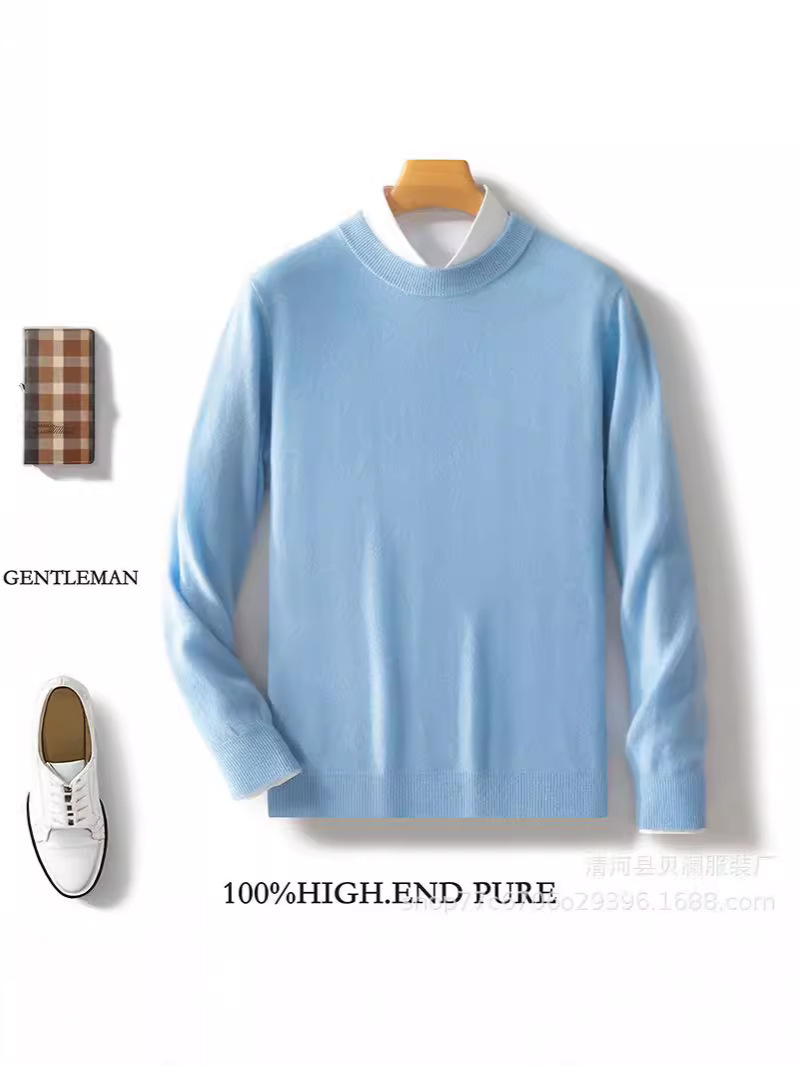 2024 가을과 겨울 새로운 순수 울 스웨터 남성 둥근 목 단색 기본 스웨터 비즈니스 캐주얼 플러스 사이즈 니트 캐시미어 YN