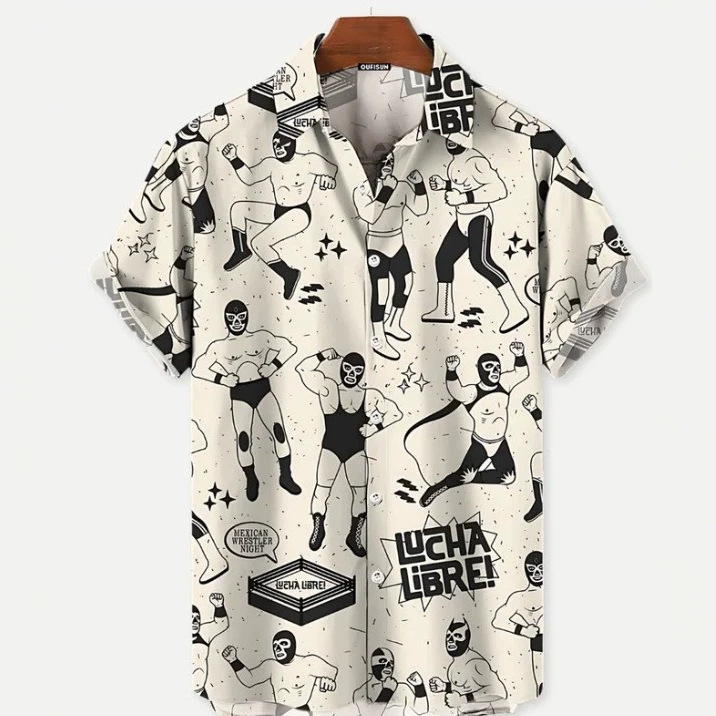 European and American Cross-Border Men's Fashion Casual Hawaiian Style 3D Digital Print Cow Warrior Floral Lapel Short-Sleeve Shirt