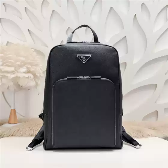 New Men's Backpack Made of Imported Saffiano Leather with Metal Hardware