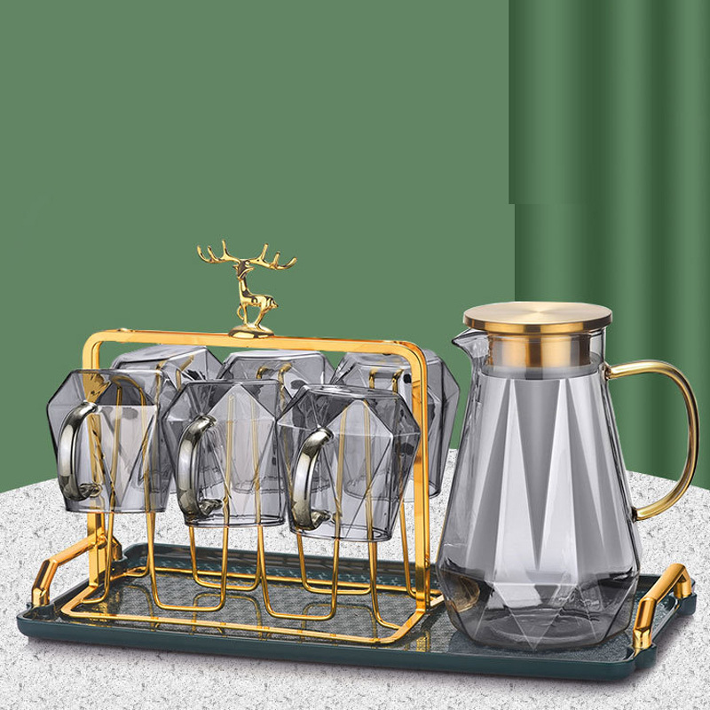 Water cup home set cold kettle diamond glass living room cold kettle cup cup holder light luxury high temperature resistance large capacity