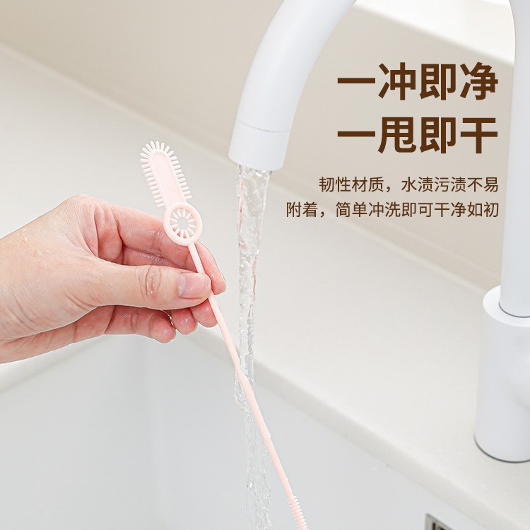 Nuevo cepillo de pajita de doble cabezal flexible, diseño todo en uno, cepillo de botella de manguera, pegamento suave y cepillo de tapa de copa largo transfronterizo