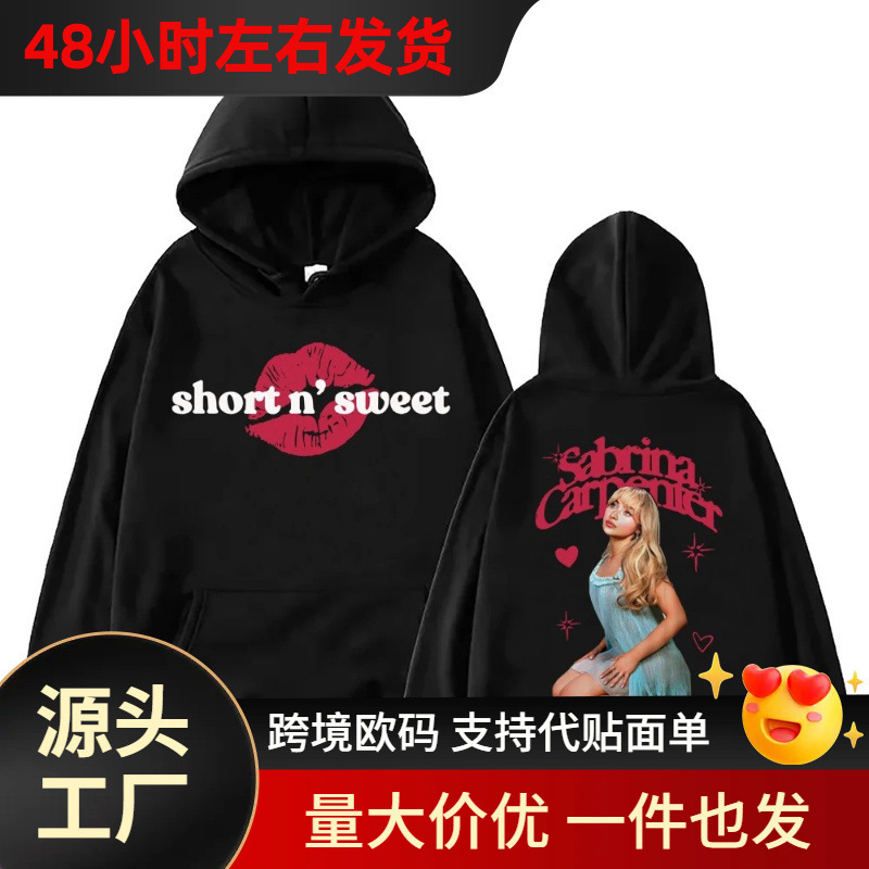 Cross-Border European Size Sabrina Carpenter Short N Sweet Hoodie Harajuku Pullover Top for Men and Women Loose Fit