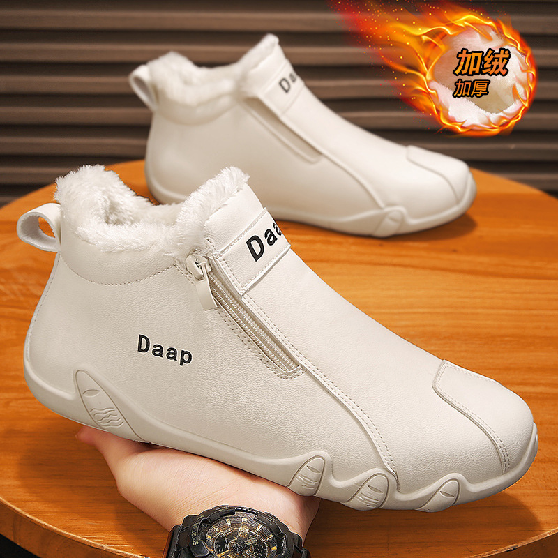 Zapatos de hombre transfronterizos de un solo pedal, piel de invierno, más terciopelo, zapatos de algodón cálidos, cuero de hombre, zapatos de guisantes impermeables y antideslizantes