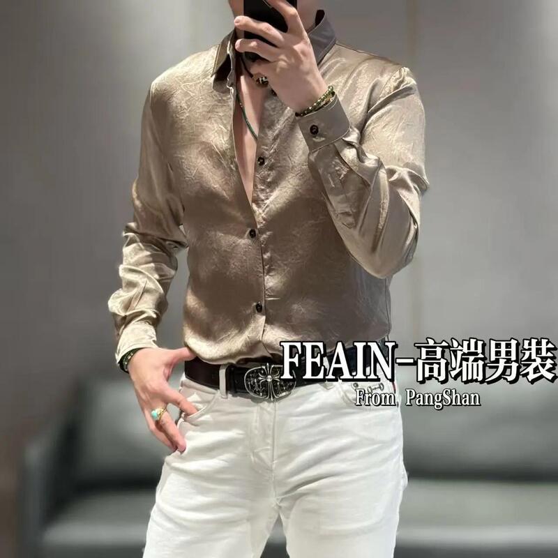2025 Spring and Autumn High-End Men's Marble Texture Three-Dimensional Slim Fit Simple Light Luxury Versatile Long Sleeve Shirt