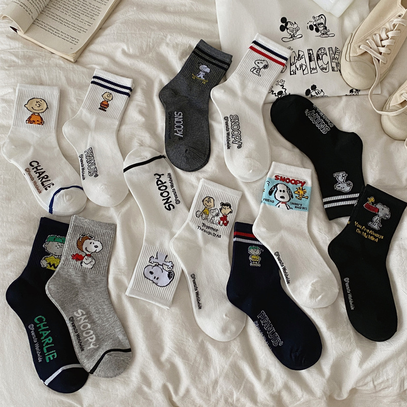 Spring and Summer Mid-Socks Children's Japanese Cartoon Snoopy Cute Puppy Socks Academy-style Anime Korean-style Ins Trendy