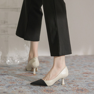 1350-1 Classic Chanel Style Color-matching Shoes 2023 Early Spring New High Heels Stiletto Heel Pointed Toe Shallow Mouth Work Shoes