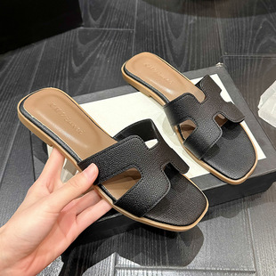 Tweed Style Flats Slippers for Women 2025 New Outer Wear Slip-Ons Wettable Outer Wear Beach Slippers Export Wholesale