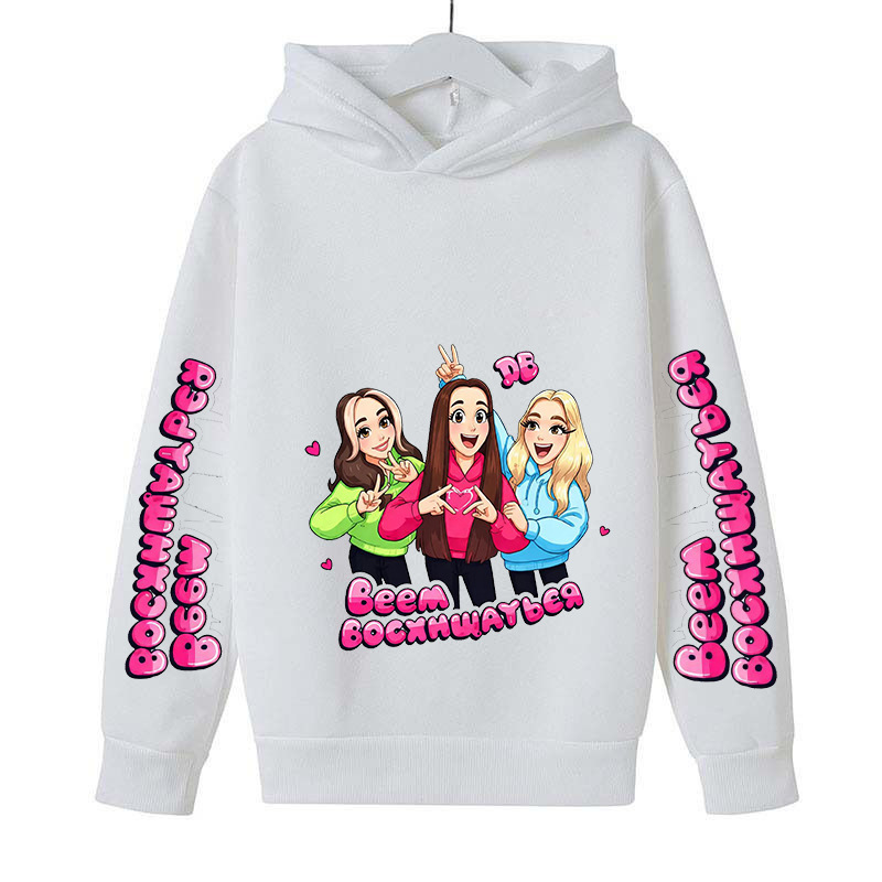 Girl's Heart-Themed Best Friend Hoodies, Cartoon Pattern Style for Three Girls, Pink Friendship-Themed Hoodies Wholesale