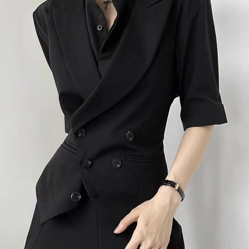 黑色西装马甲外套女修身高级感西服马夹背心春秋上衣收腰气质坎肩|undefined