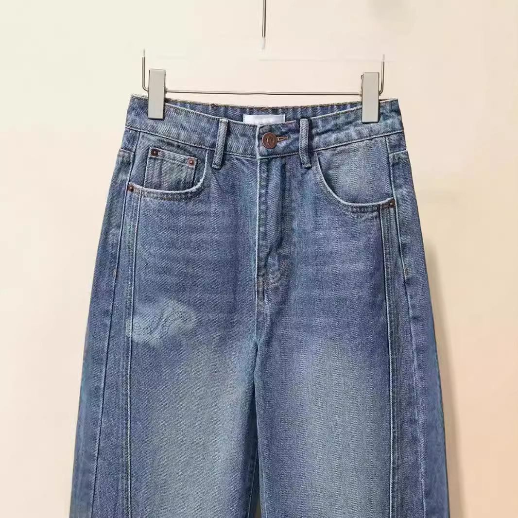 CE ARC DE TRIOMPHE 수정 판 2024 NANYOU 데님 멀티 로고 불규칙한 직선 청바지 여성 NANYOU