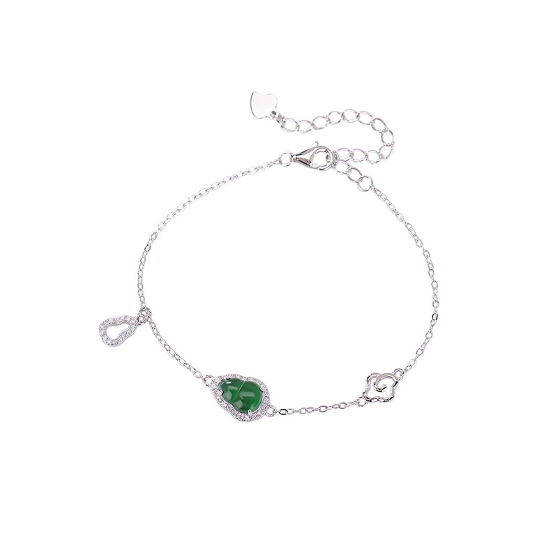 Vòng tay bạc S925 đính ngọc bích và zircon hình bầu nước xanh — Xanh lục mẫu ngọc
