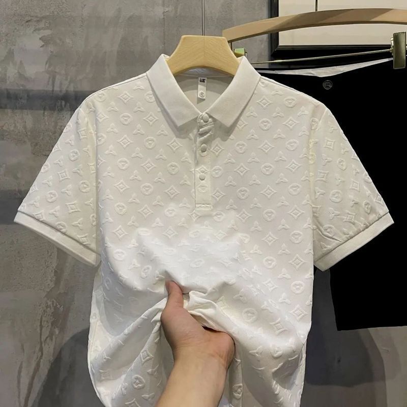 Verano 2025 moda de lujo ligero jacquard casual POLO camisa cómoda y transpirable joven delgado solapa manga corta camiseta hombre