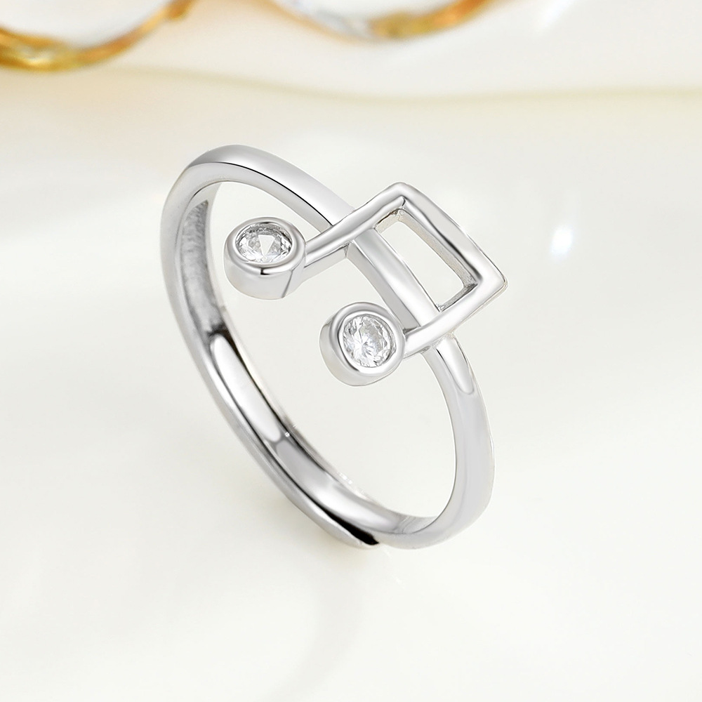 Temperament Niche Style Jewelry S925 Sterling Silver Small Diamond Musical Note Open Ring Korean Personality Symbol Ring Female
