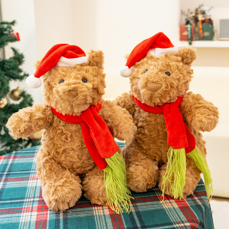 外贸玫瑰绒款圣诞熊可爱圣诞帽小泰迪熊毛绒玩偶节日礼品圣诞小熊