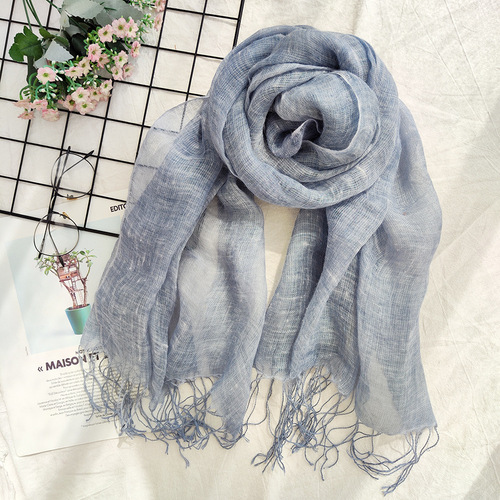 Japanese literary retro linen scarf women's summer solid color cotton and linen scarf dirty dyed thin shawl foreign trade silk scarf women