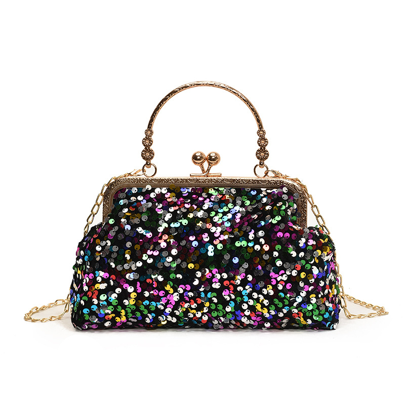 Bolsos de conchas de sequillas 2024 invierno nuevo estilo de moda brillante bolso de mano de celebridad estilo extranjero elegante mochila de hombro