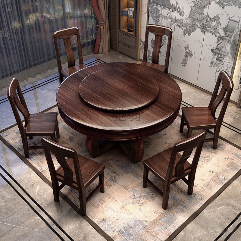 Tr新中式紫金檀木全实木圆餐桌家用现代简约圆形餐桌椅组合大小户