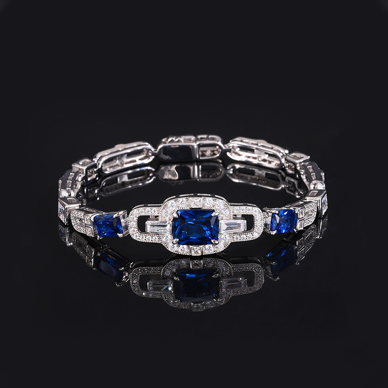 Zhuang Sheng joyería S925 plata simulación color tesoro exquisito retro de lujo con incrustaciones temperamento pulsera femenina piedra principal 8*10-4*6