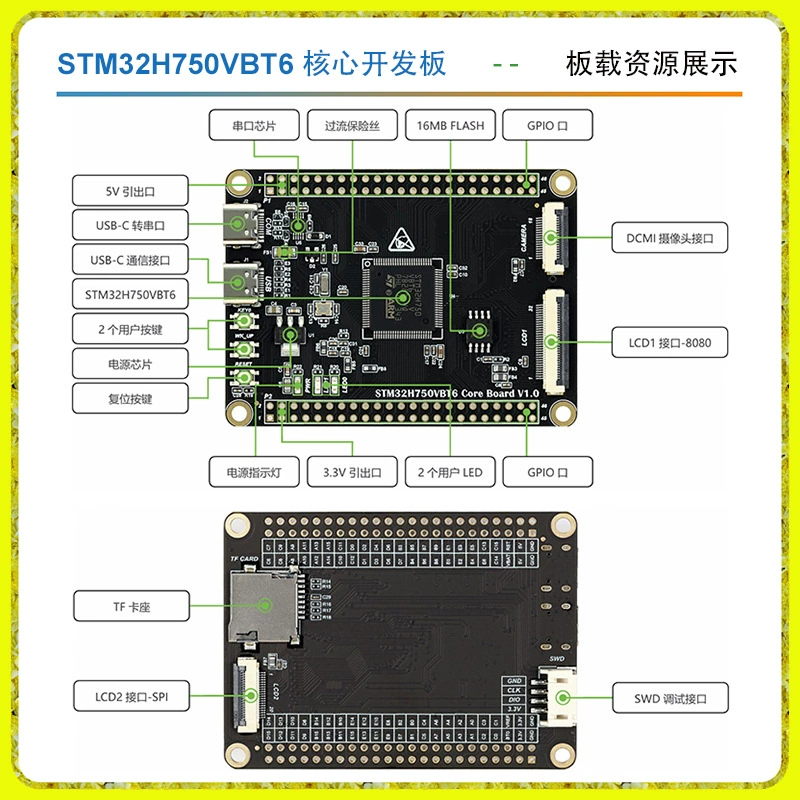 Плата разработки STM32H750, базовая плата малой системы, 480М высокопроизводительный M7, сенсорный экран, камера, LVGL